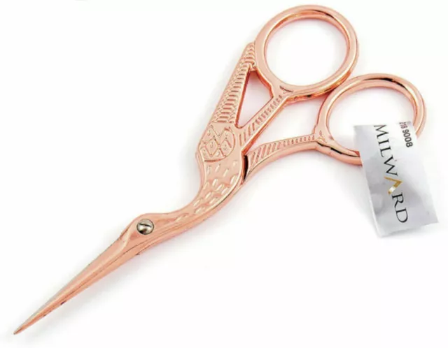 Milward Rose Gold Stork Embroidery Scissors - 4.5"/11.5cm - Sharp Point