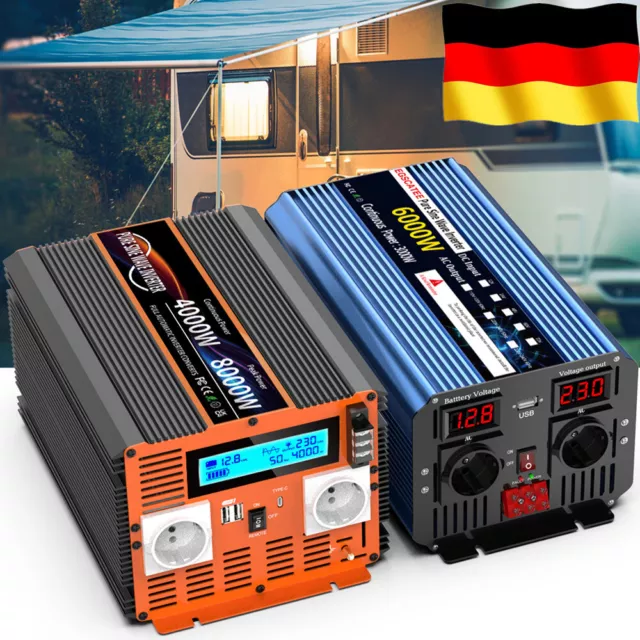 8000W/4000W Wechselrichter 12V 24V auf 230V Reiner Sinus Spannung Inverter RV EU