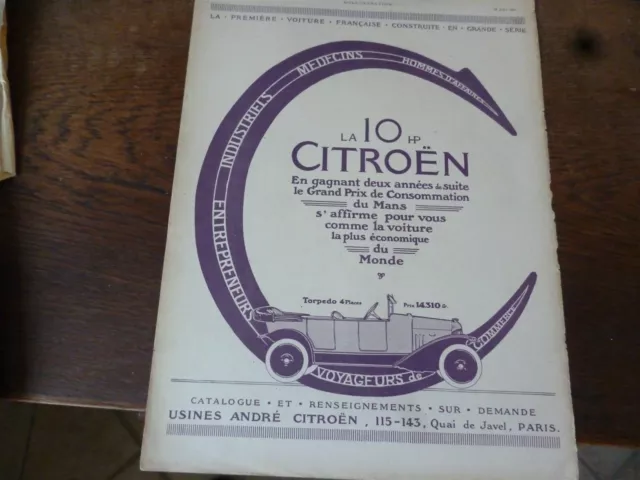 CITROEN 10 HP torpédo 95  publicité papier l'ILLUSTRATION 1921