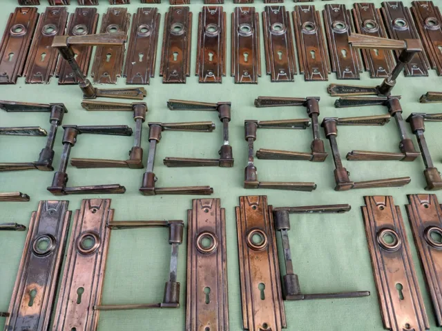 One Pair Of Stunning Original Art Deco Brass Door Plates / Handles Un-Polished