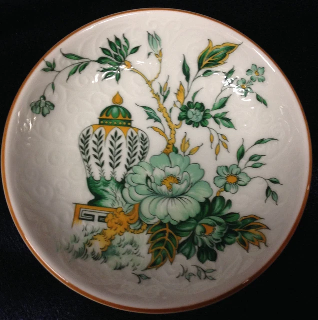 Krone Staffordshire Kowloon Butter Pat 3 5/8" Grüne Blumen & Urne 2