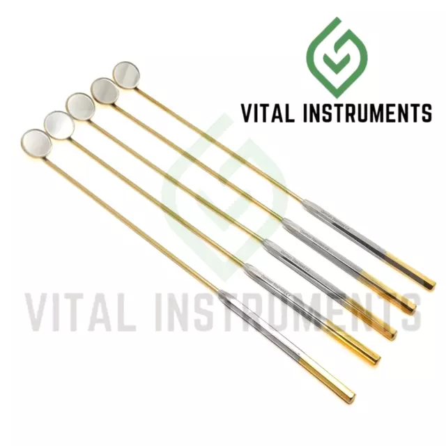 5 Laryngeal Mirror#3 Handle Boilable Custom-Made Gold German Dental Instrument