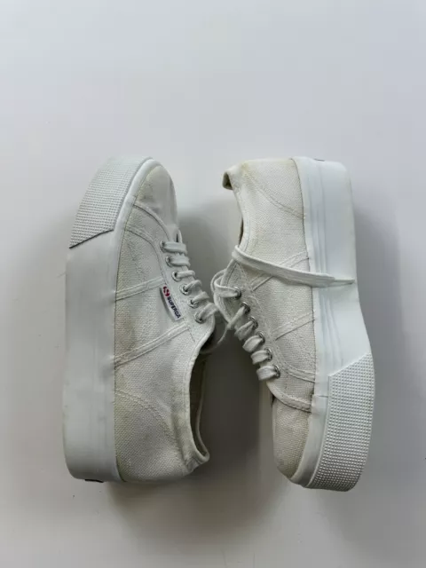 Superga Platform Sneakers Women’s Size 9 US 40 EU White Canvas Low Top Lace Up