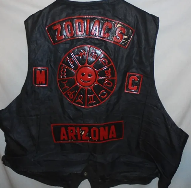 -Rare- 1980's -ZODIACS- Vintage Motorcycle Club/Gang 4X Leather Vest w/Patches
