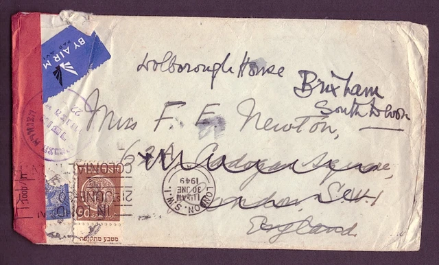 Israel - 1949 censored & redirected cover from Haifa to Brixham, Devon.