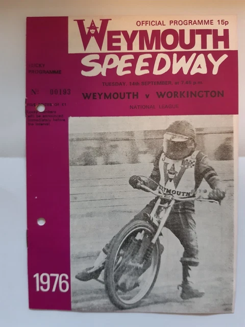 WEYMOUTH vs WORKINGTON SPEEDWAY PROGRAMME 14/9/1976