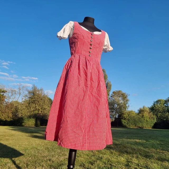 Abito dirndl rosso vintage anni '80 bavarese tedesco taglia 10-12