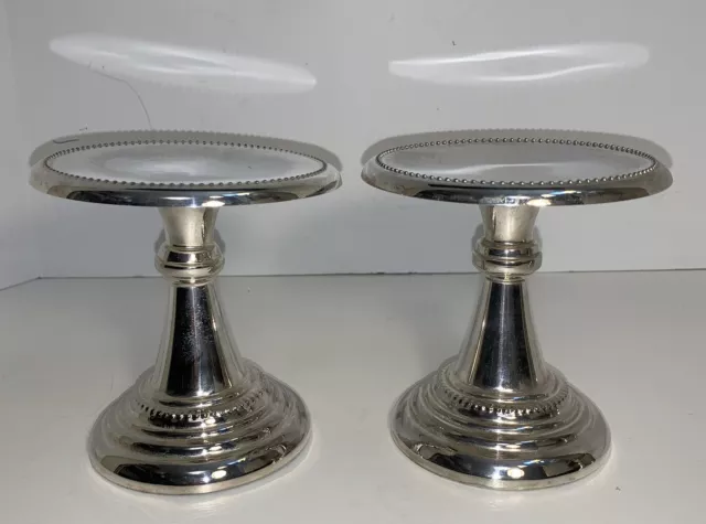 Martha Stewart Pair of 5" Tall Candle Stands Silver Tone Metal Pillar Holders
