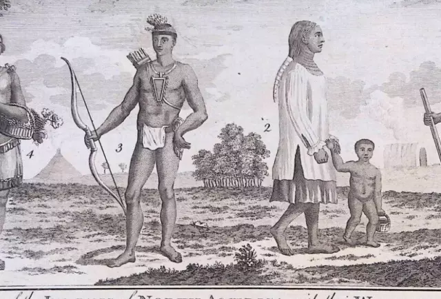 Native Americans Dress Weapons Of War Original 18th/19th Cent Engraving 13x8.25"