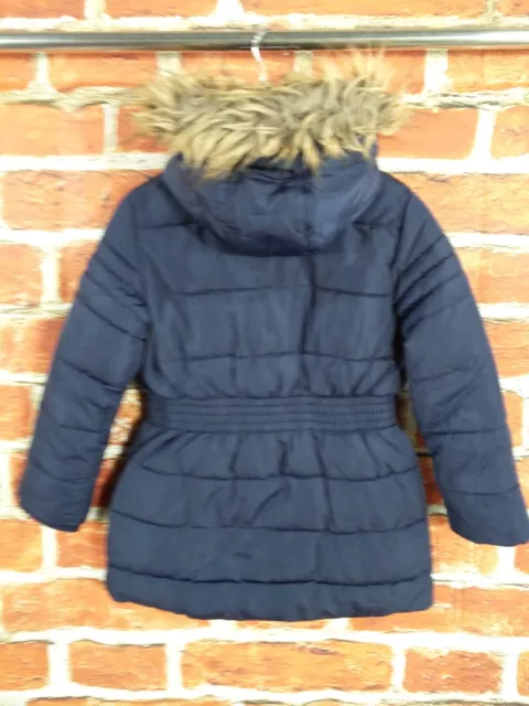 Cappotto Imbottito Blu Navy Ragazze Nutmeg Età 3-4 Anni Foderato Pelliccia Finiture Bambini 104Cm 2