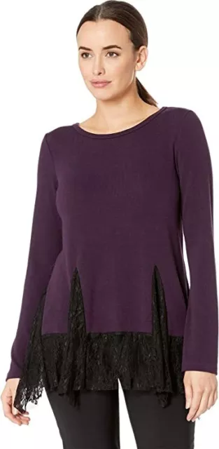 Karen Kane Women's Lace Inset Sweater, Purple/Black, Small