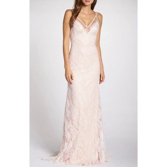 Tadashi Shoji Pippa Lace Appliqué Tulle Wedding Dress, Ivory/Petal, 14 Tadashi Shoji Pippa Lace Appliqué Tulle Wedding Dress, Ivory/Petal, 14