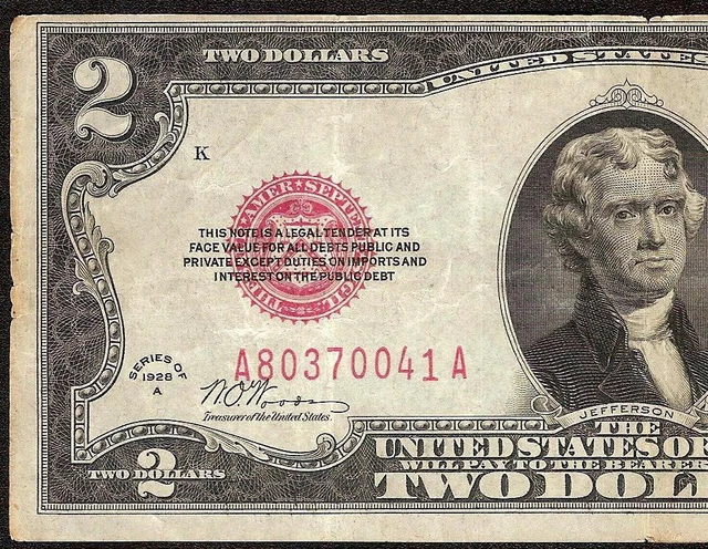 1928 A $2 DOLLAR BILL UNITED STATES LEGAL TENDER RED SEAL NOTE SEMI KEY Fr 1502