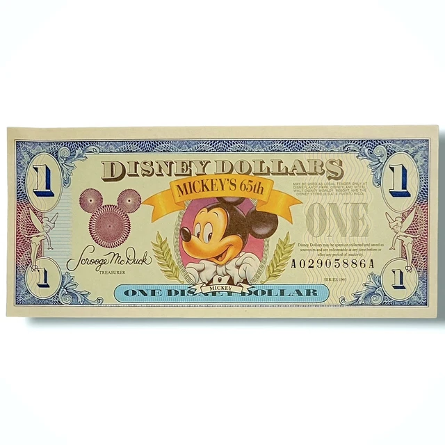 1993 Disney Dollar $1 Mickey MOUSE 65th Anniversary UNCERCULATED NEVER USED