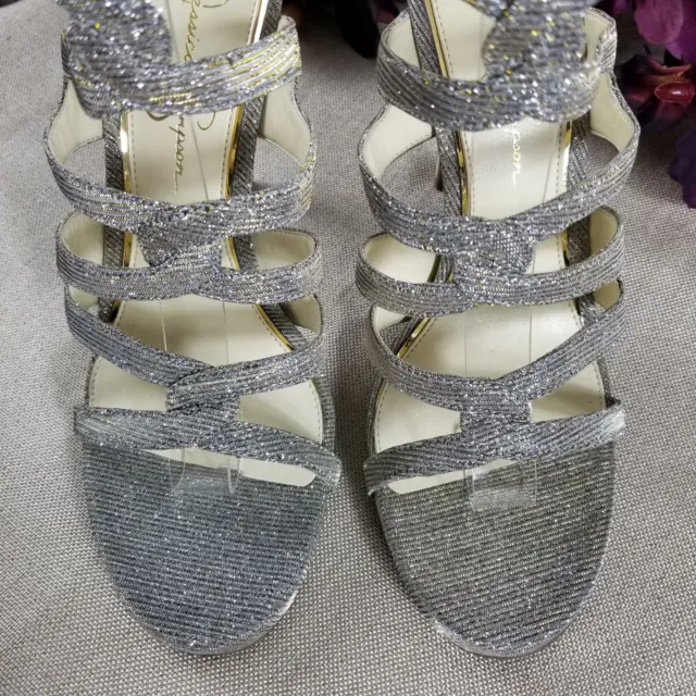 Jessica Simpson Women's Reyse Glitter Gabor Heels Strappy Iridescent Silver/Gold