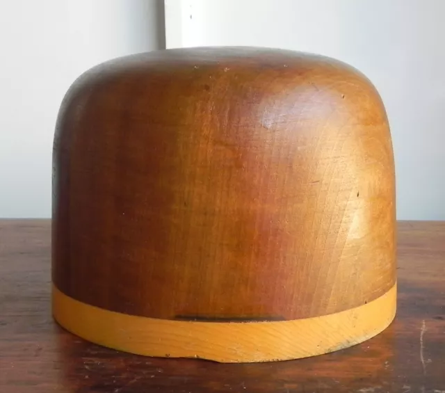 Antique Millinery DERBY BOWLER Hat Block Wood Mold Form LA MODE HAT CO.