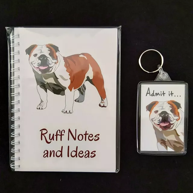 Bulldog Novelty Notebook (A6) & Key Ring Dog Set, NEW