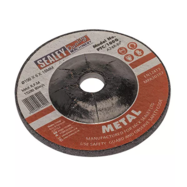 Metal Grinding Disc Steel Diameter 100mm x 6mm 16mm Bore - Sealey PTC/100G