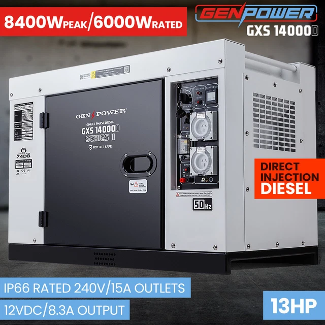 Genpower GENPOWER 8.4KW PEAK 6kW Rated Single Phase Commercial Diesel Generator ...