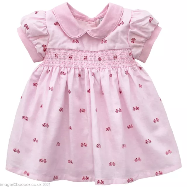 Baby Girls Smocked Bicycle Peter Pan Collar Traditional Pink Summer Dress 12-24M