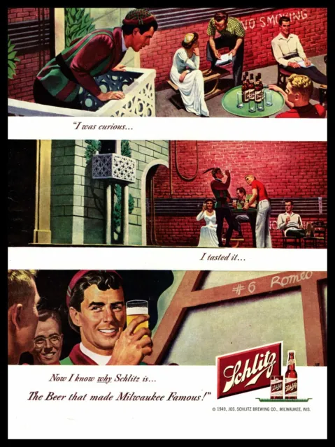 1949 Schlitz Beer Milwaukee Romeo & Juliet Play Production Set Vintage Print Ad