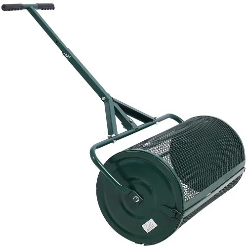 24" Manure Spreader Metal Basket Lawn & Garden Topdressing Rolling Yard Spreader