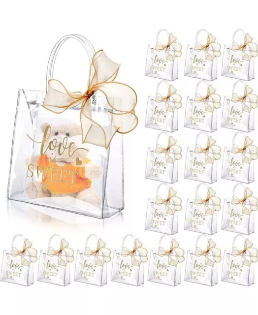 10 Pk Clear Plastic Gift Bag Tote "Love Sweet" Wedding Party Shopping