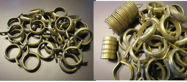 Lot Of 57 Brass Finish Antique Café Curtain Drapery Rings + 20 Brass Rings