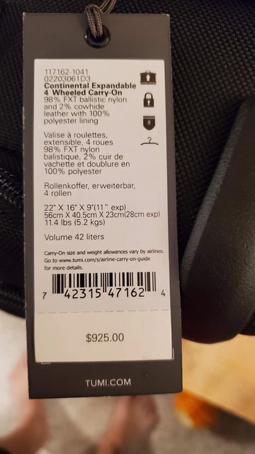 Tumi Alpha 3 Continental Expandable 4 Wheeled Carry-On Black 117162-1041 - $975 4