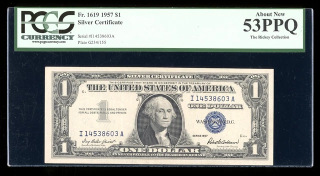 DBR 1957 Silver Fr. 1619 IA Block PCGS 53 PPQ Serial I14538603A