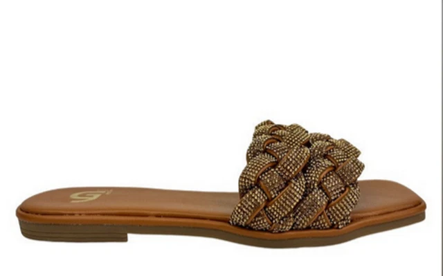 Gold & GP23 - 477 Pantoufles Chaussures Femme De Enfiler Strass Faux Cuir Camel