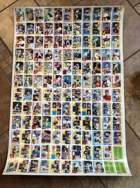 1984 Topps Baseball Uncut Sheet Rickey Henderson Team, League Leaders, Checklist