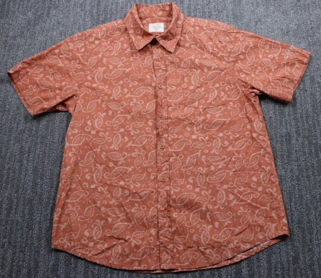 Life is Good Short Sleeve Button Up Pocket Shirt Batik Style Woven Men's M