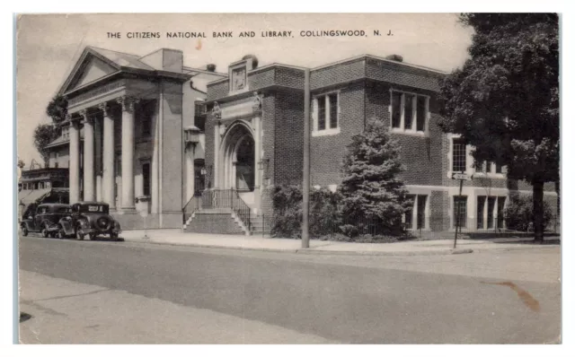 1949 Citizens National Bank and Library, Collingswood, NJ Postcard *6I3