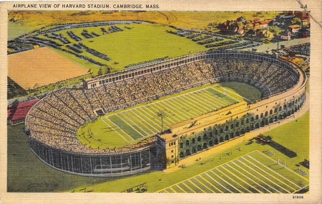 Cambridge Massachusetts 1940 Postcard Airplane View Harvard Football Stadium