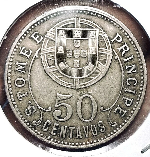 Portuguese Saint Thomas and Prince 50 centavos 1929 coin (SCARCE! XF!)