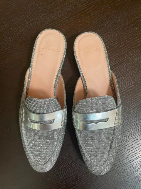 JCrew $168 Academy Penny-Loafer Mules in Lurex® 5-M Silver Black Shoes J8984