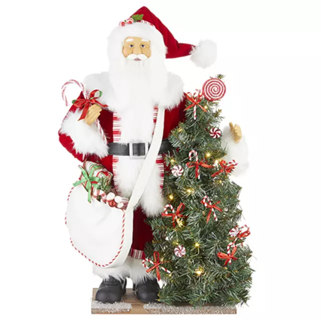 Babbo Natale Con Albero Di Natale Led 47cm Babbo Con Borsa Doni E Albero Decorat