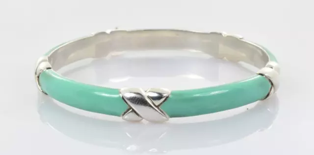 Tiffany & Co. X Bangle Bracelet in Sterling Silver w/ Tiffany Blue Enamel 7.75"