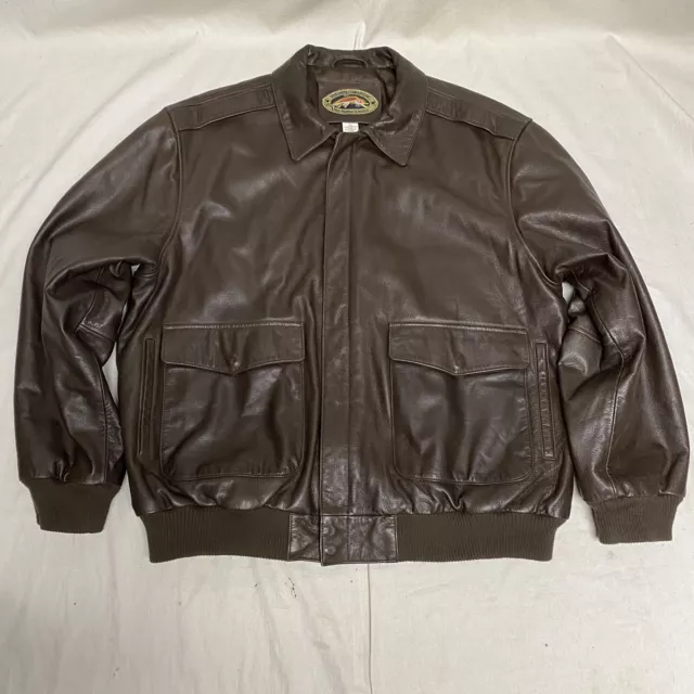 ORVIS Brown Leather Flight Jacket Insulated Bomber Men Size XL