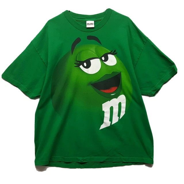 Vtg M&Ms Green 3D Graphic Print T Shirt Mens Size XL 2XL Mars Candy Promo