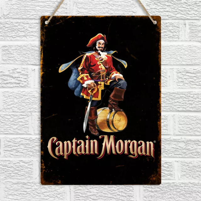 CAPTAIN MORGAN Spiced Rum Metal Wall Plaque Sign Vintage Retro Bar Pub Man Cave