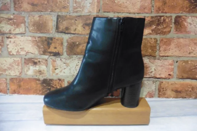 M&S Insolia Black Leather Ankle Boots Side Zip Uk 6.5 /40 Round Wooden Heel 2