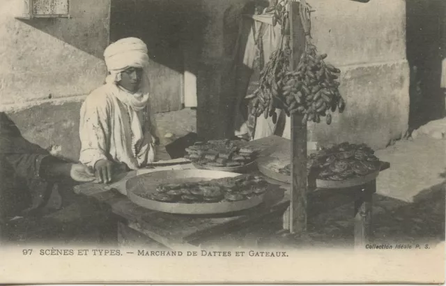 Carte Postale / Postcard / Algerie / Marchand De Dattes Et Gateaux + Cachet