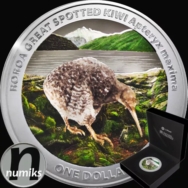 KIWI in Farbe - Neuseeland 2024 - 1 Oz Silber PP / Proof - mit Charles III - BOX