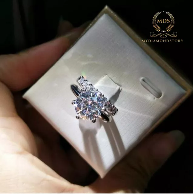 Moissanite Bridal Set Engagement Ring Solid 14K White Gold Round Cut 2.50 Carat