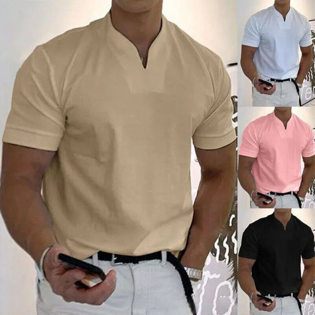 Mens Short Sleeve Solid Loose Casual Linen Shirts Shirt Blouse Tops Summer