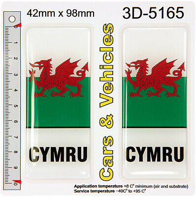 2x ADESIVI TARGA Cymru decalcomanie Badge Galles Gallese Bandiera 3D IN GEL RESINA A cupola