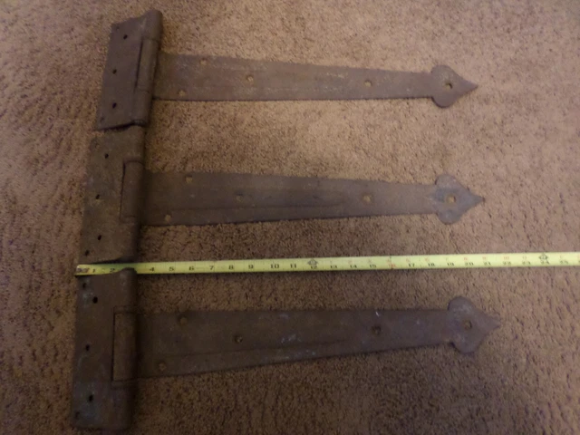 3 Antique Barn Door Hinge 19" long Matching working Pointed Arrow Farm Primitive