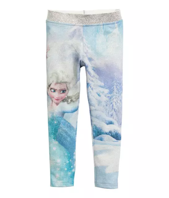 Disney Frozen Elsa Printed Leggins HM H&M Blue Size 3-4 , 8-9 Years Glitter NWT